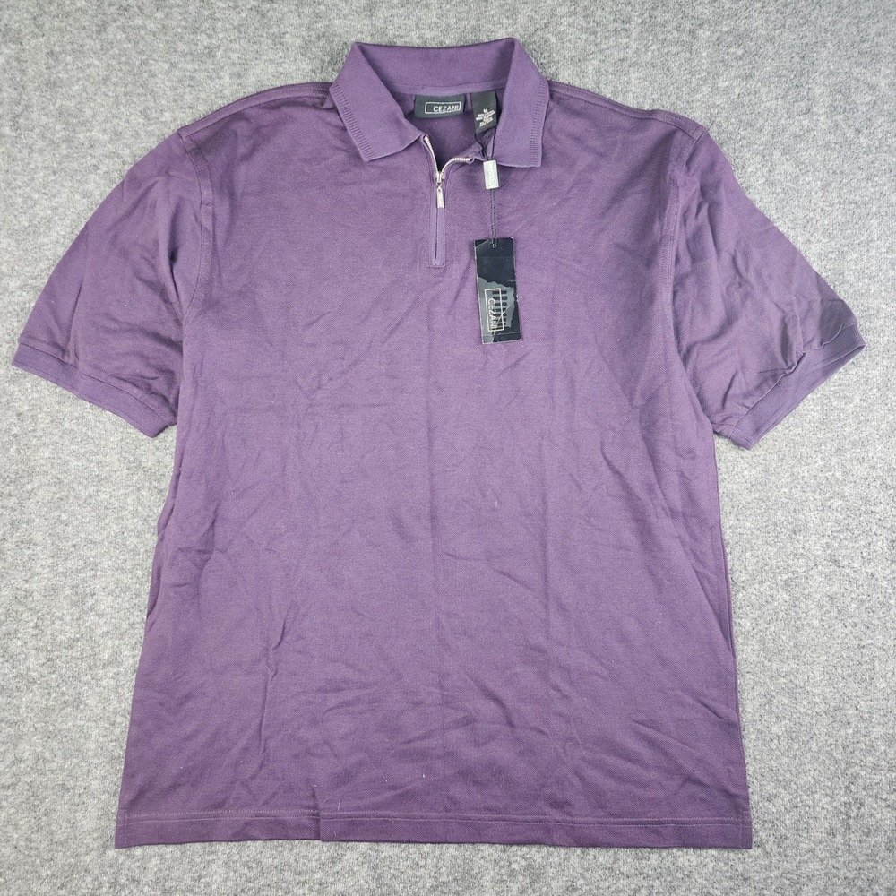 Cezani‎ Quarter Zip Polo Shirt Mens Medium Purple Textured 100% Cotton NWT